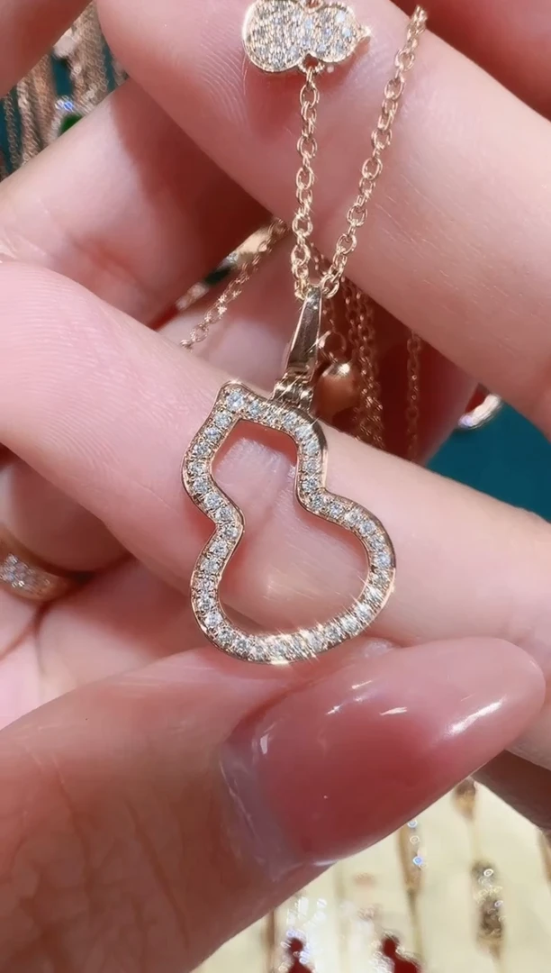 【闪购商品】钻石套链18K金镶嵌镂空葫芦套链