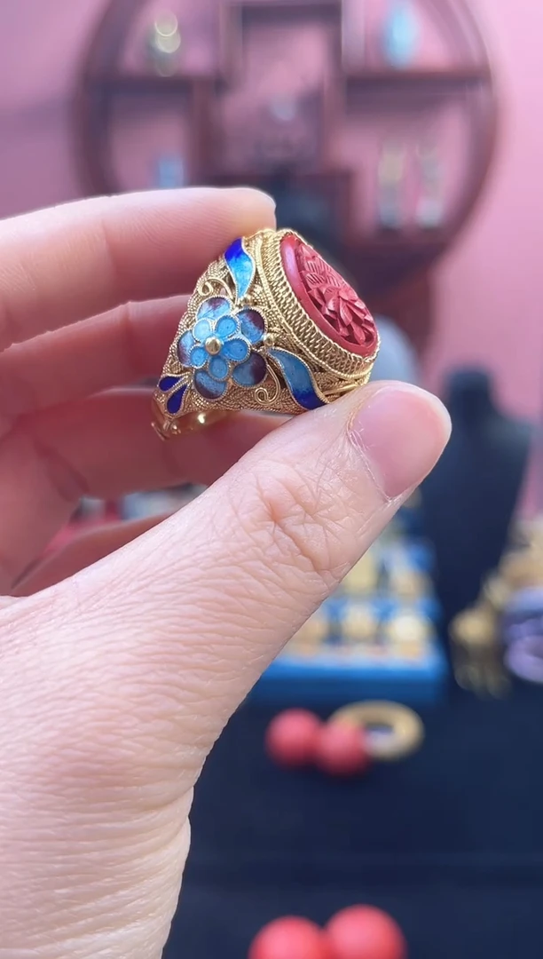 非遗 花丝镶嵌雕漆 开口戒