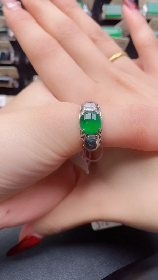 翡翠戒指银S925镶嵌12121