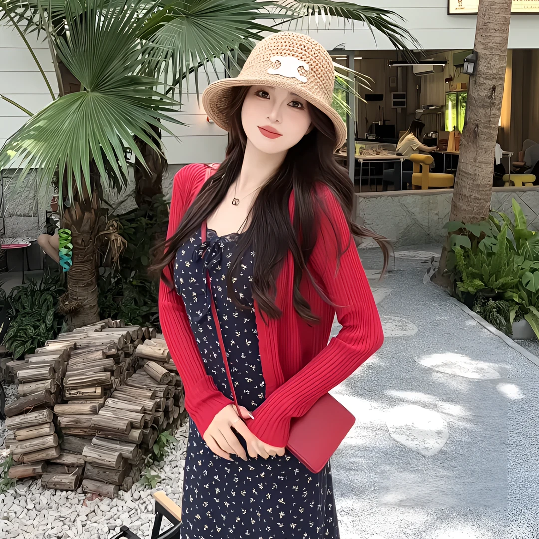 复古胶片！显白安克拉红密拷边短款防晒开衫薄款夏洋气上衣#8900