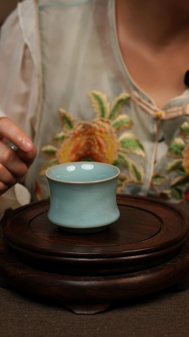 瓷片天青色束腰杯 100ML微瑕不带礼盒