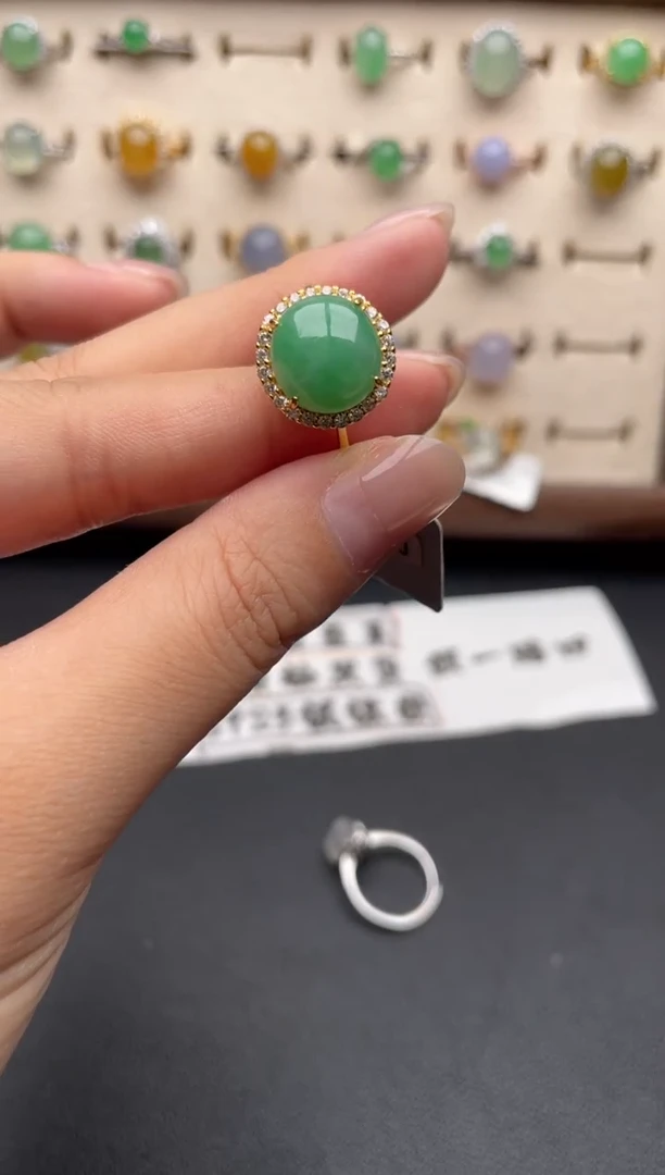 银S925镶嵌戒指翡翠一物一证一礼盒