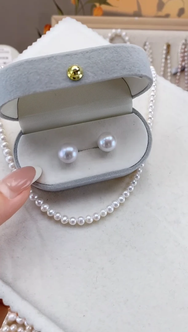 【闪购商品】淡水珍珠项链银S925镶嵌正圆微瑕耳钉