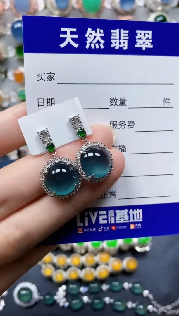 翡翠银S925镶嵌耳饰202