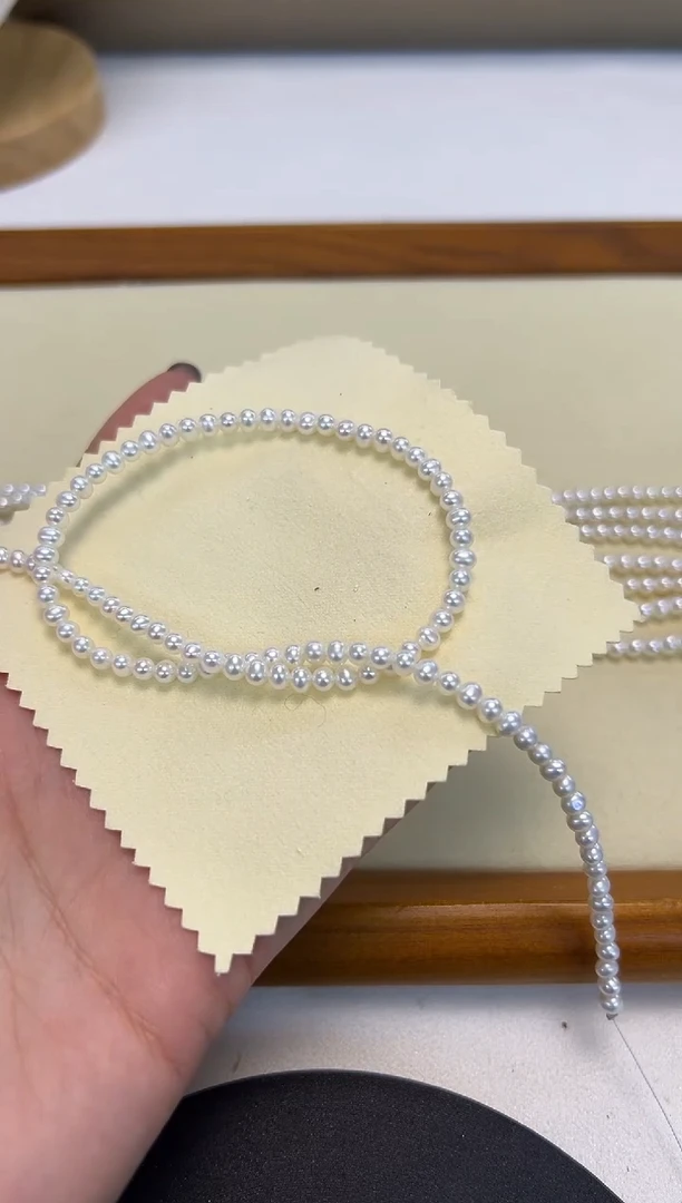 颈饰银S925镶嵌淡水珍珠3.5-4mm白珠项链