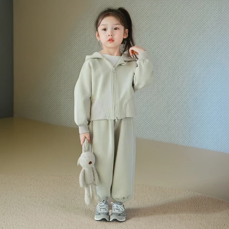 女童套装2025秋季新款儿童洋气连帽卫衣宝宝休闲宽松运动裤两件套