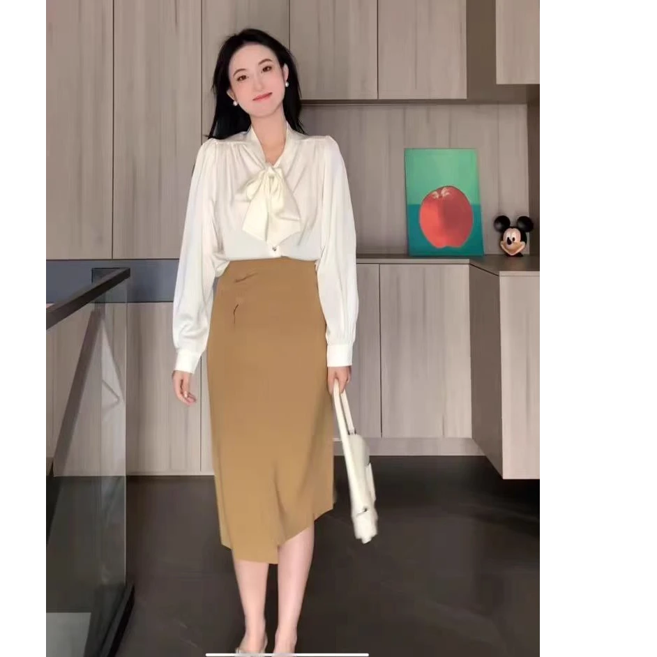 显瘦气质长袖高腰法式轻熟风包臀设计感时尚小众衬衫秋季上衣衬衣