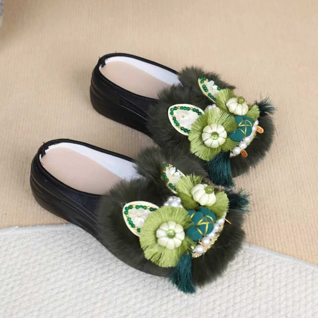 刺绣手工厚底增高虎头鞋中国风非遗老虎鞋老北京正宗布鞋包头拖鞋