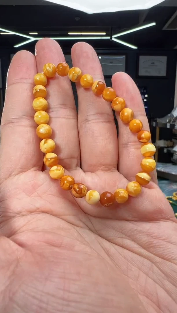 裸石琥珀未镶嵌6mm+微微瑕妖花手串-S50