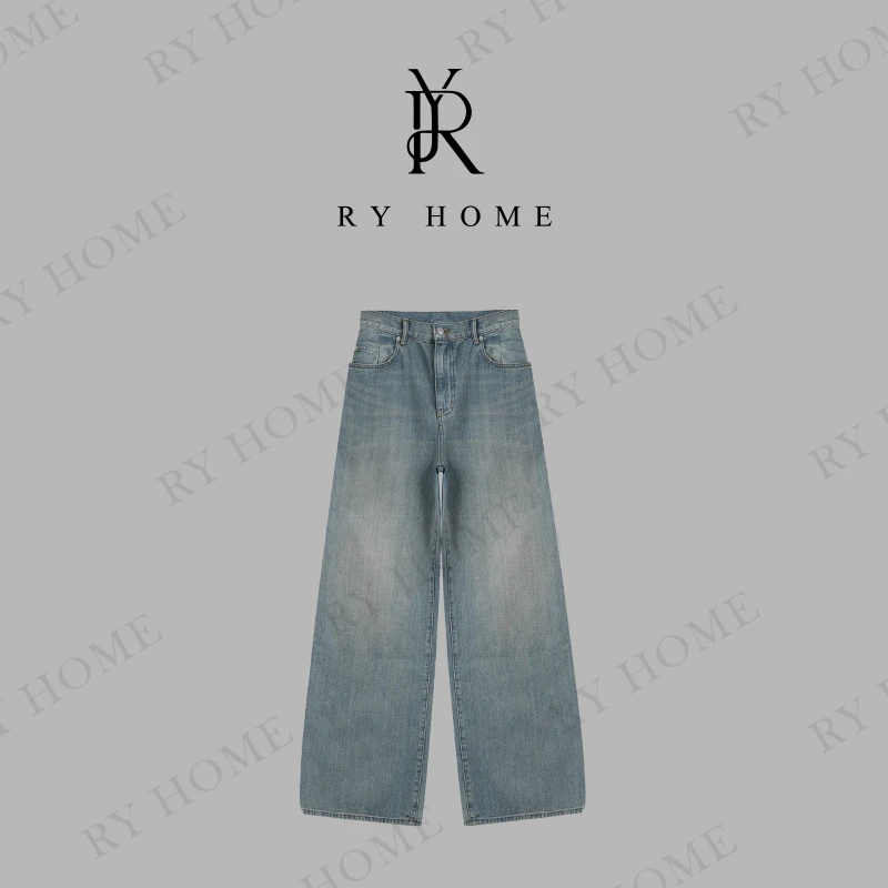 【容雨RYHOME】复古洗水百搭显瘦阔腿拖地脏脏牛仔裤251K2388