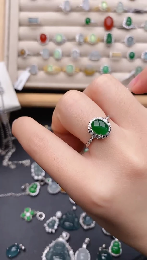 银S925镶嵌戒指翡翠0