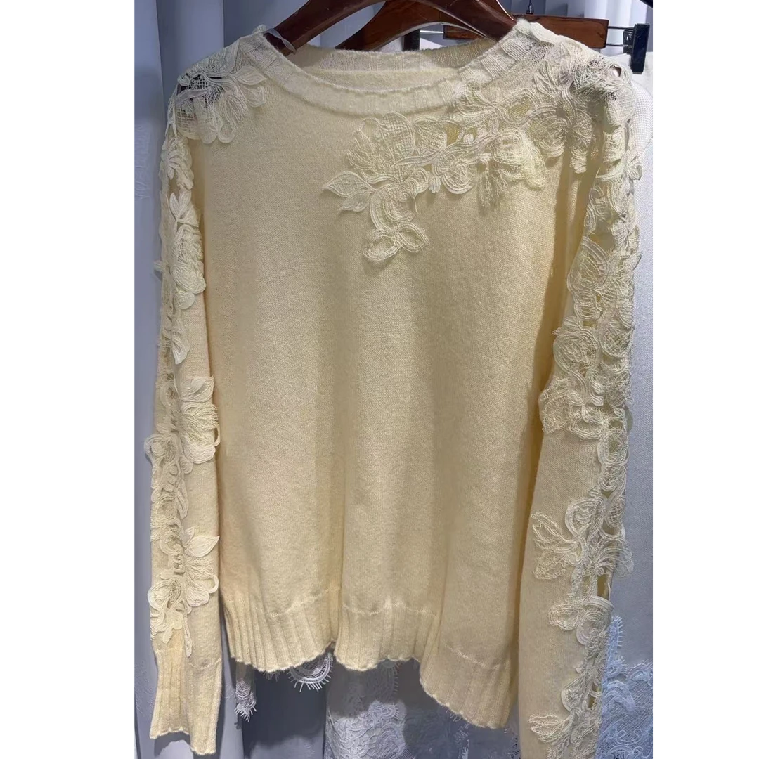 早秋新品欧货女装镂空立体花朵圆毛衫H1074
