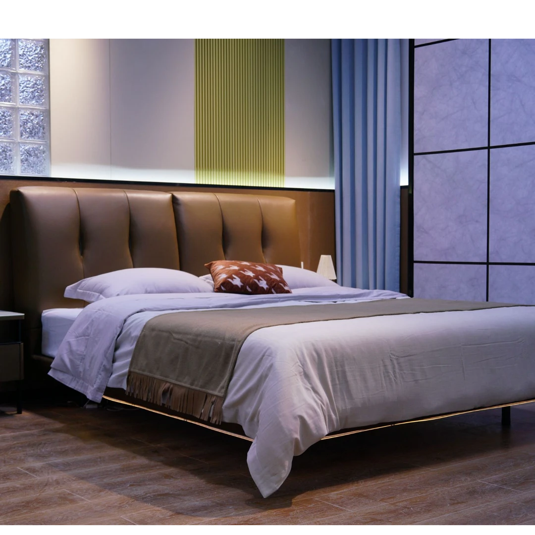 【迪兰高定床】2501#意式软包高端大气头层牛皮现代主卧悬浮大床