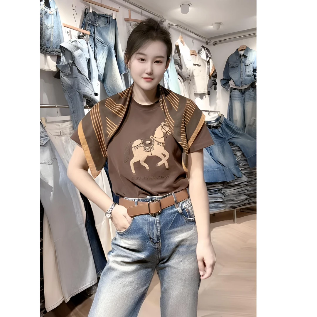 2025新款小马T短袖女马年欧货刺绣卡通洋气百搭上衣内搭T恤