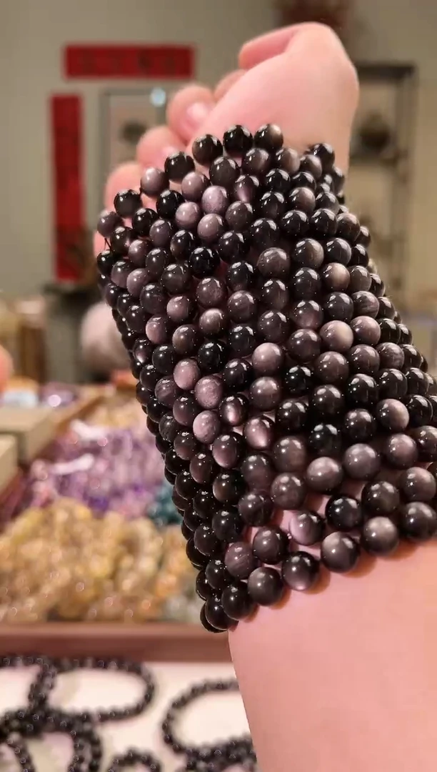 【闪购商品】黑曜岩手串未镶嵌8+mm银曜石手串（多样性发其一）