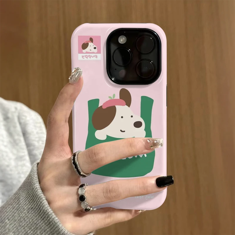 袋子小狗适用iphone16手机壳15PRO/14可爱13/12/11菲林二合一