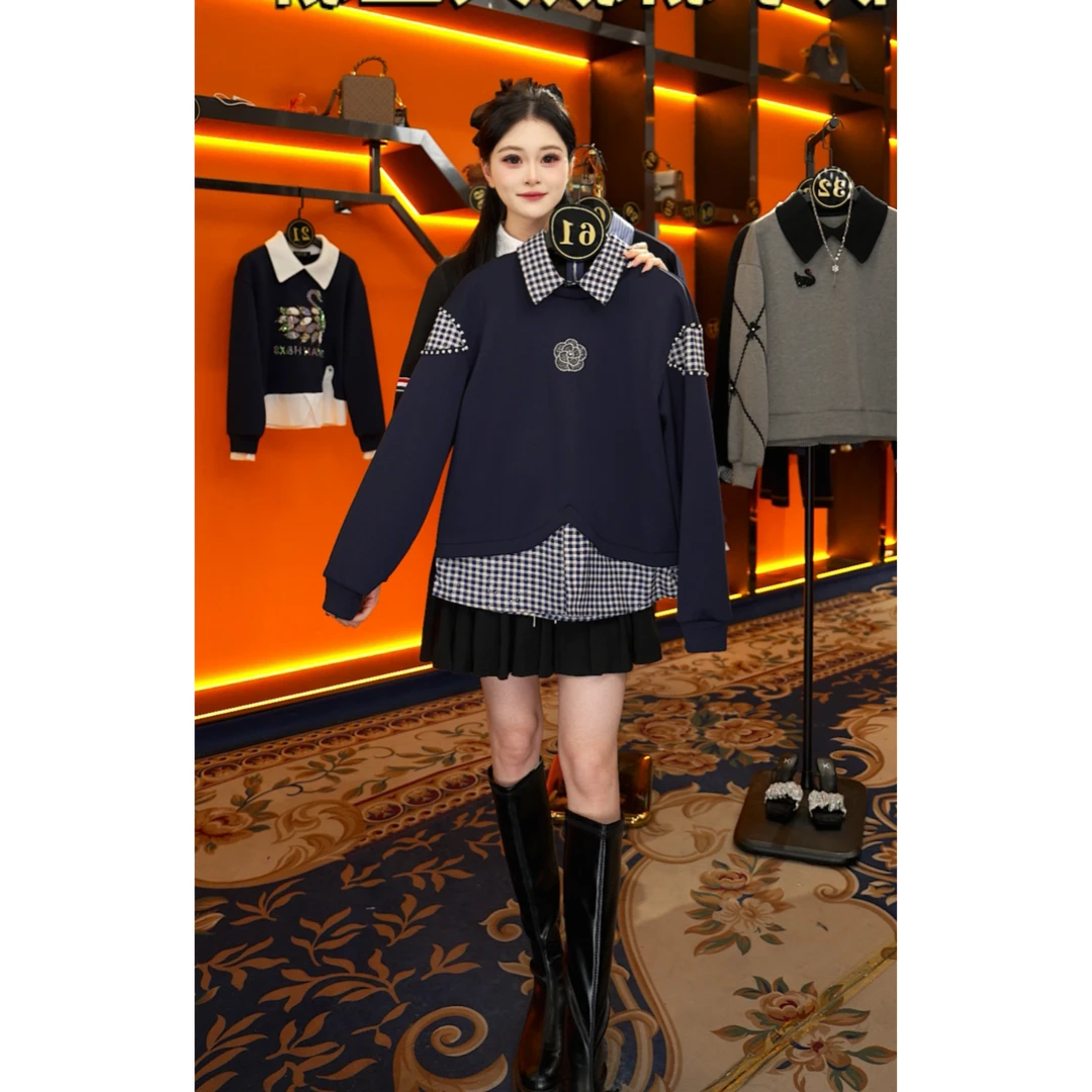 【宠粉价】设计师款时尚长袖卫衣烫砖山茶花百搭秋季女装NH-Q0501