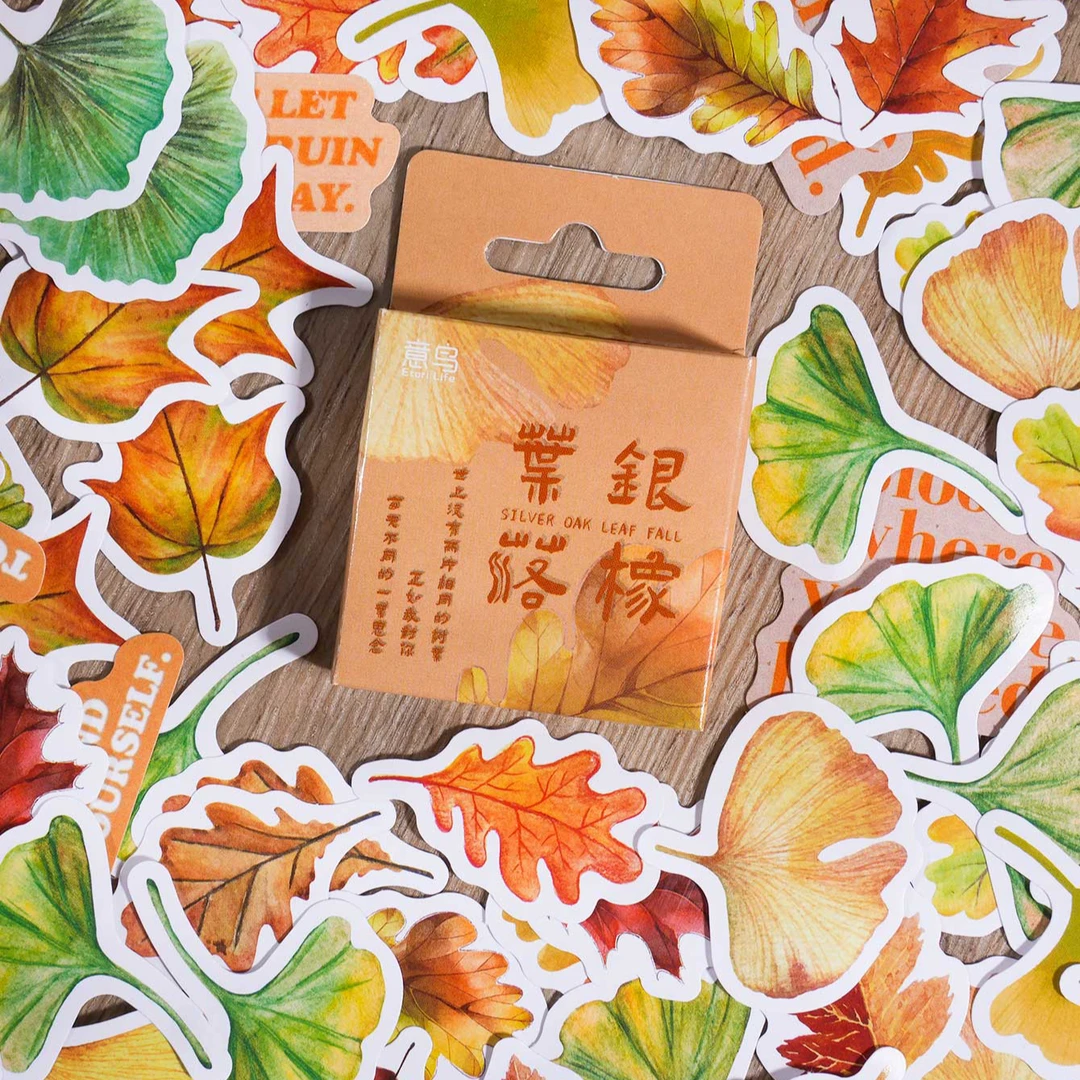 意鸟【银橡叶落】46枚盒装贴纸 手帐相册装饰贴纸diy贴画手机壳贴纸