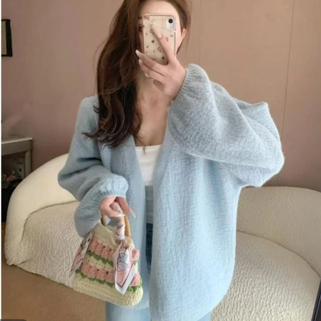 新款树皮纹工艺针织开衫女2025春季慵懒风宽松百搭春游出行衣服