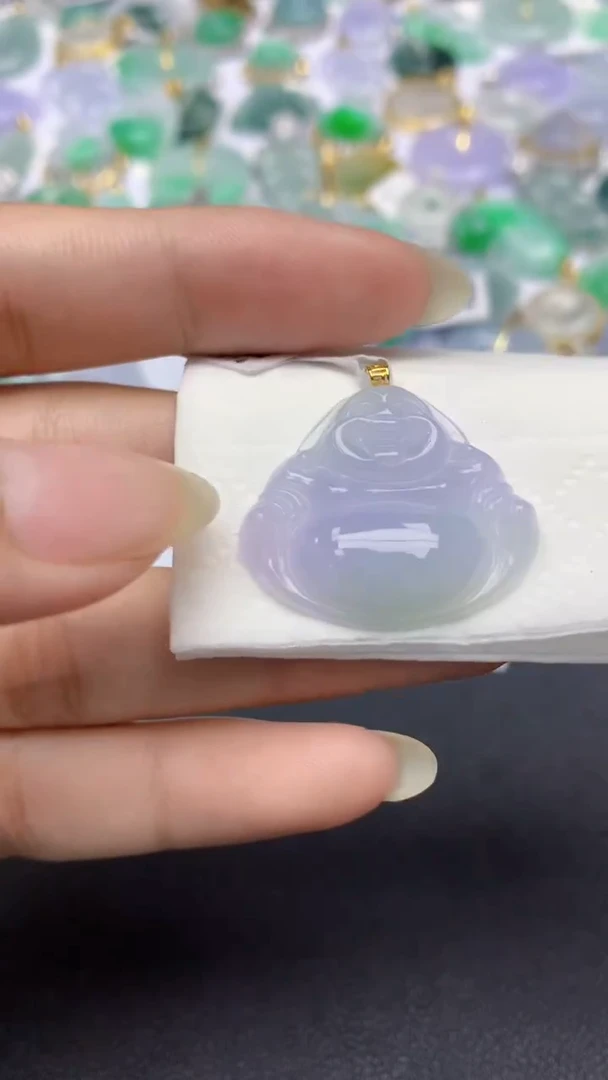 颈饰18K金镶嵌翡翠天然缅甸a货翡翠百元以上9元证书费自理