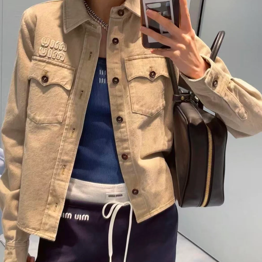 未使用 MIU MIU/缪缪 Logo刺绣纽扣修身长袖衬衫