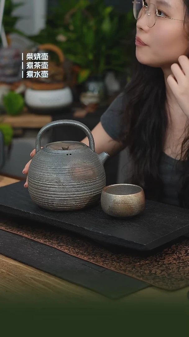 铁胎柴烧1200cc 一壶一龙窑禅定杯（可备注有字无字）