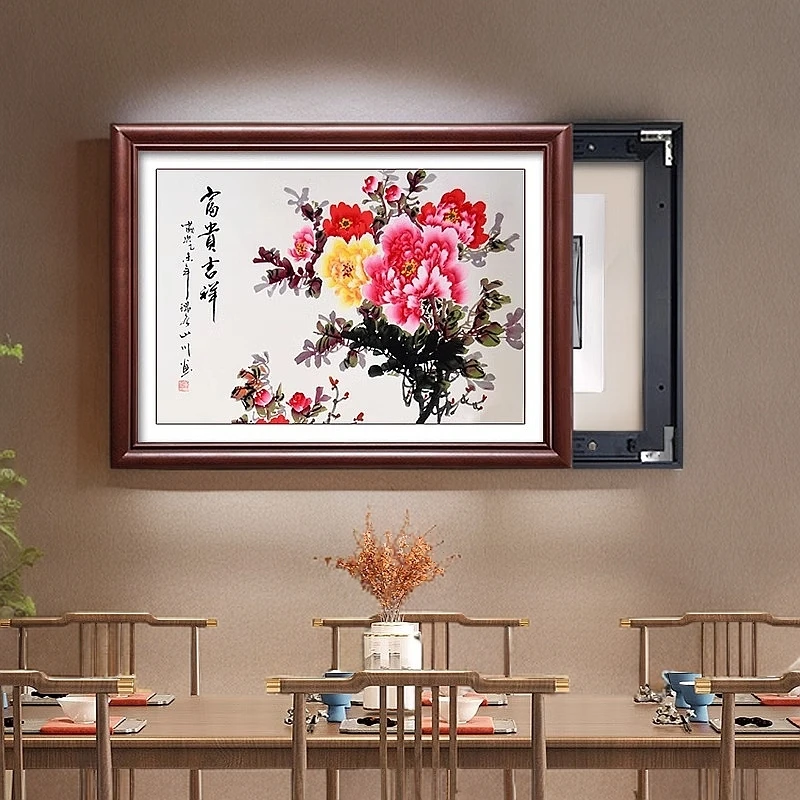 新中式电表箱2025装饰画竖版免打孔新款电闸盒油画客厅装饰画