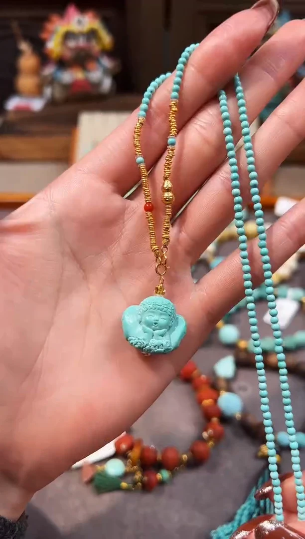 18K金镶嵌绿松石颈饰天使宝宝项链