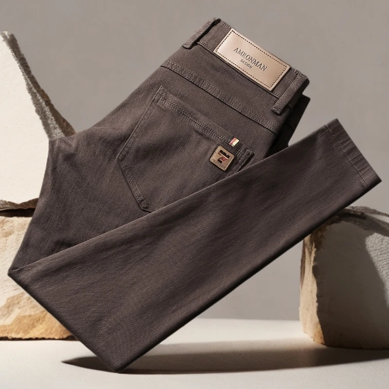 诺顿雷斯秋冬新款咖啡色牛仔裤男休闲微弹修身简约中青年商务长裤