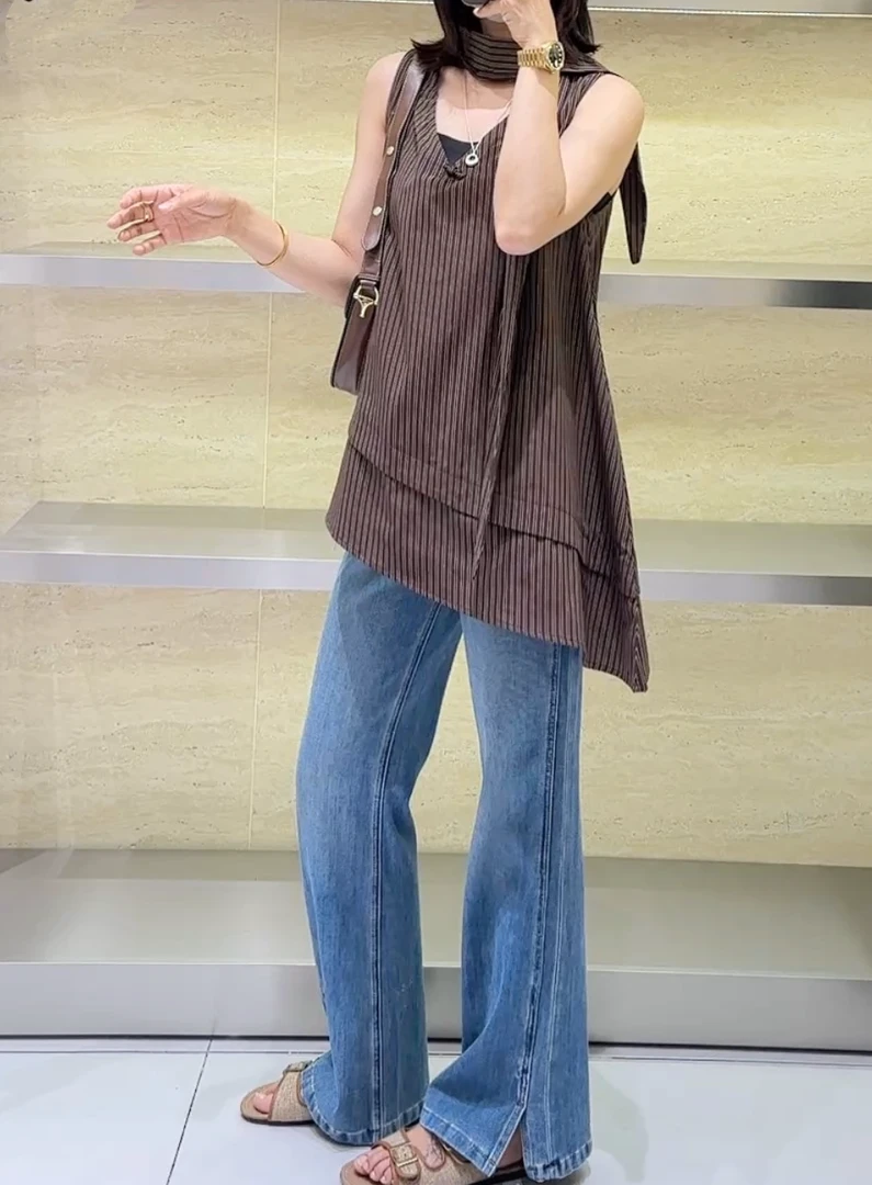 仓美美女装-侧边双压线微喇开叉牛仔裤（卡码推荐拍小！）