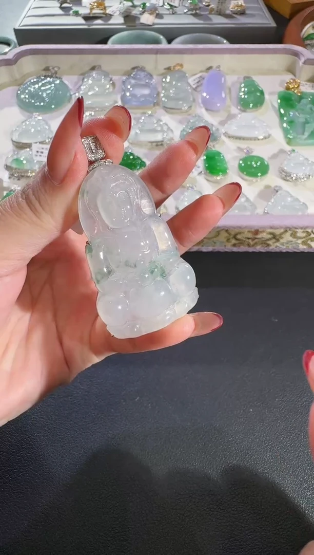 翡翠18K金镶嵌吊坠(不含链)【源头工厂】钻石镶嵌