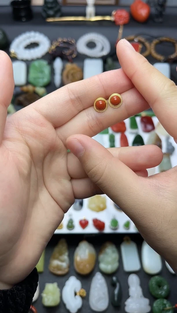 银S925镶嵌耳饰南红玛瑙南红耳钉06