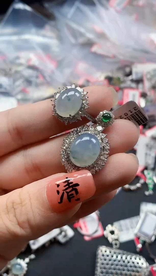 银S925镶嵌戒指翡翠天然A货缅甸翡翠
