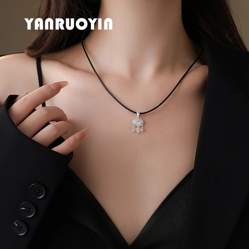 言若银 吊坠足银 999纯银项链女民族风平安锁时尚百搭锁骨链XL89