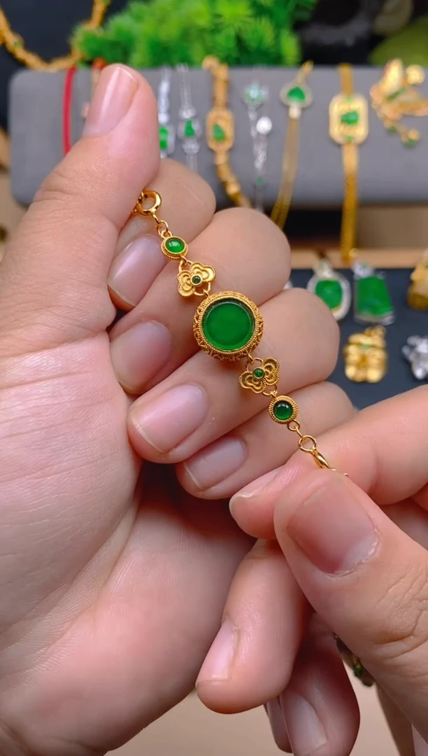 吊坠(不含链)银S925镶嵌翡翠无事牌延长链