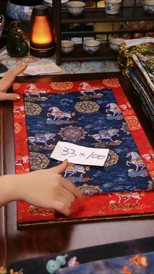 【小马宝相花蓝红双面】中国风干泡织锦茶席33*100