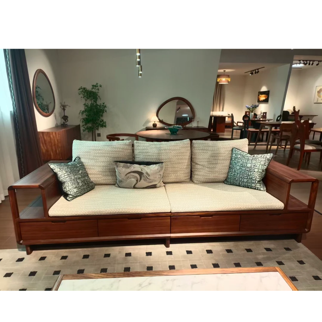 乌金木带扶手可储物沙发