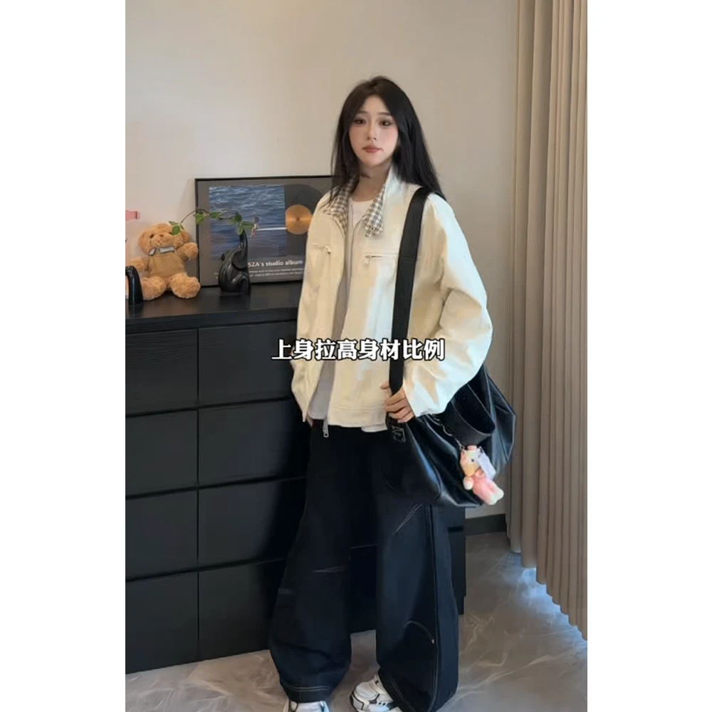 秋季立领工装休闲短外套重工水洗解构廓形哈灵顿夹克宽松情侣上衣
