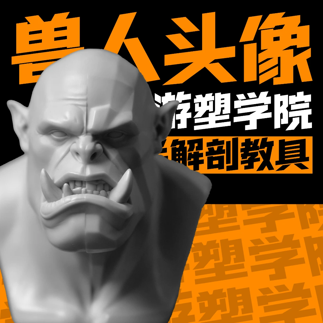 游塑学院兽人肌肉骨骼解剖人头艺术雕刻3D模型树脂美术教具