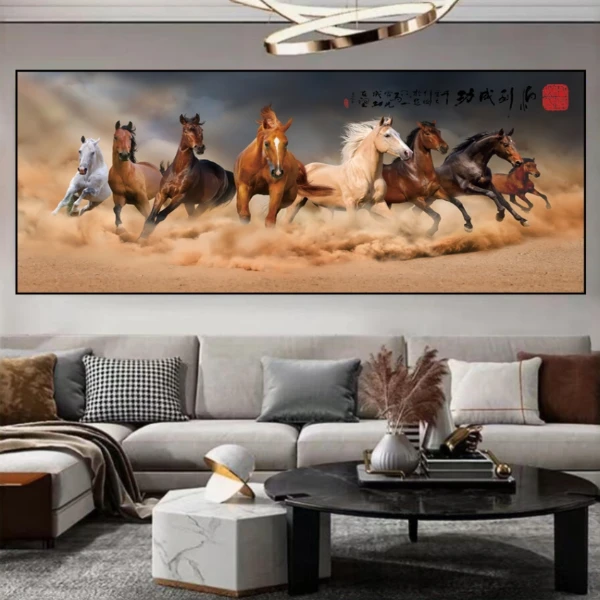 马到成功新中式客厅沙发背景办公房晶瓷立体镶钻装饰挂画