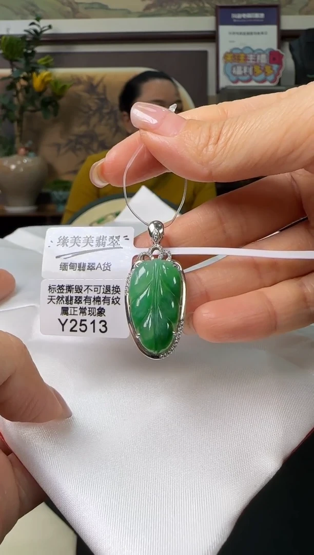 颈饰18K金镶嵌翡翠Y2513叶子