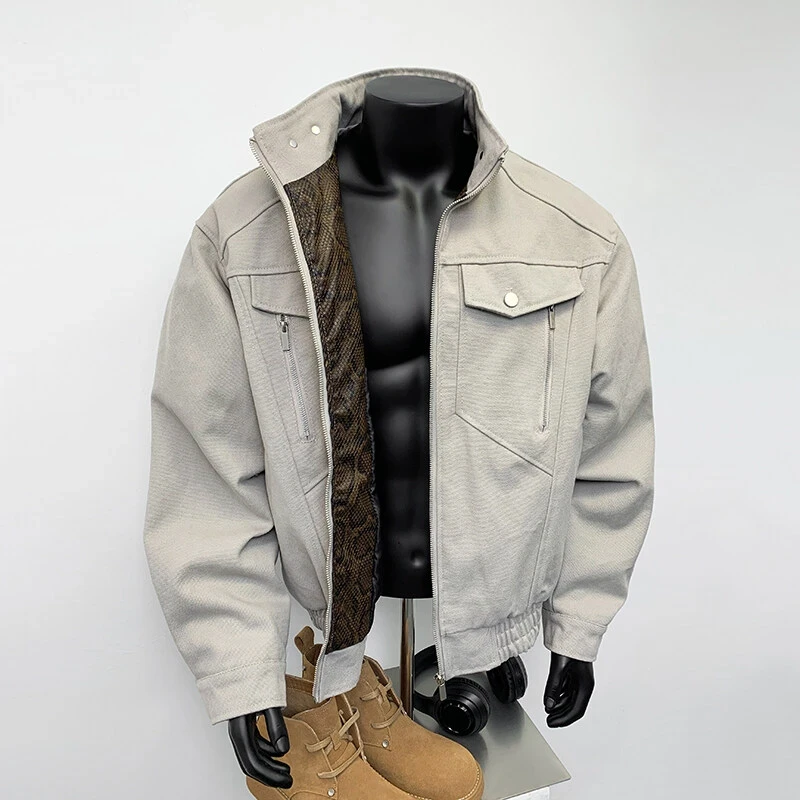 男士痞帅高级感纯色休闲时尚飞行员夹克男春季cleanfit短款立领工