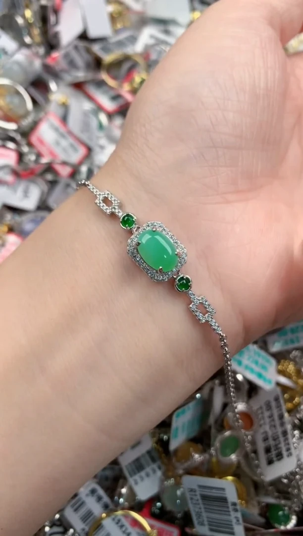 银S925镶嵌戒指翡翠5555----7