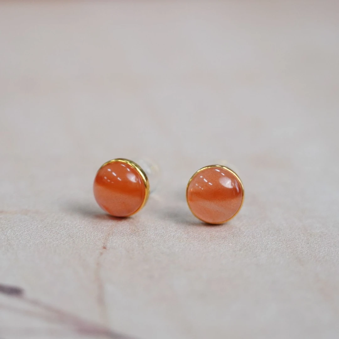 【不二】水红-保山河湾料南红18K金耳钉（多样性发）