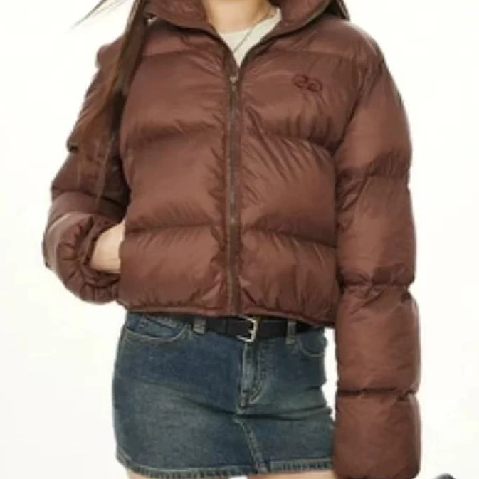 B324棕色立领高腰外套