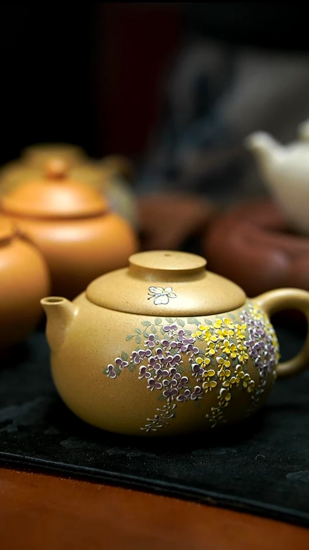 茶壶紫砂本绿紫荆花壶