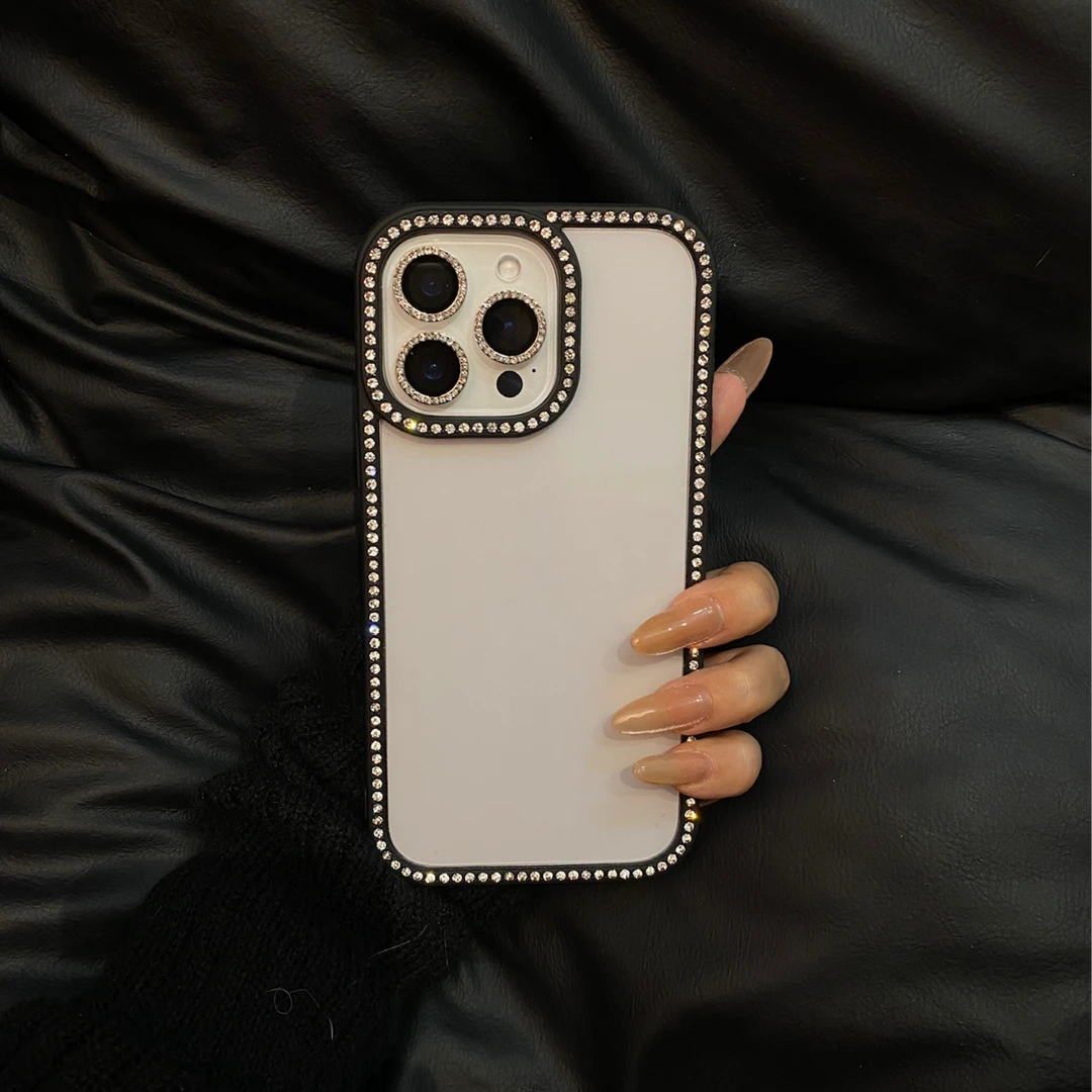 适用于苹果16ProMax/14手机壳闪钻边框透明防摔保护壳高级感设计