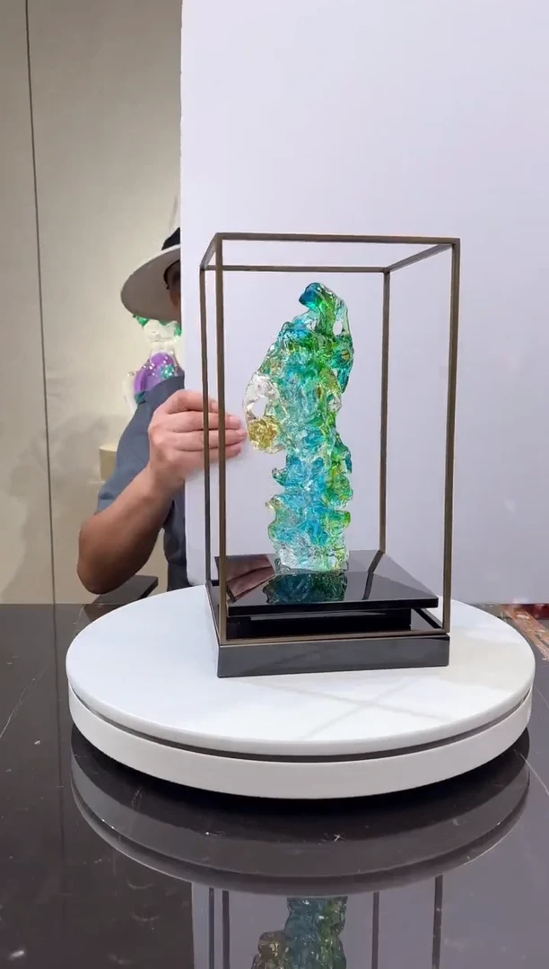 摆件CS0202001欧碧色小太湖石+定制黑底座架子