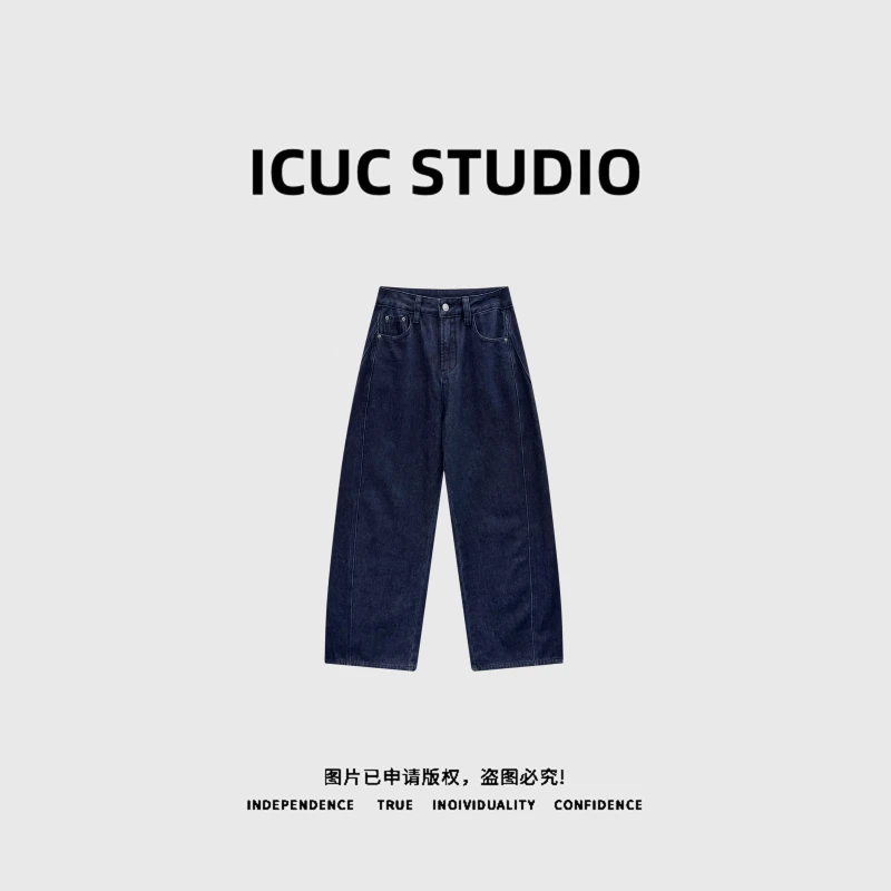 ICUC STUDIO-" 丹宁牛仔" 重工水洗简约百搭小弯刀牛仔裤66639