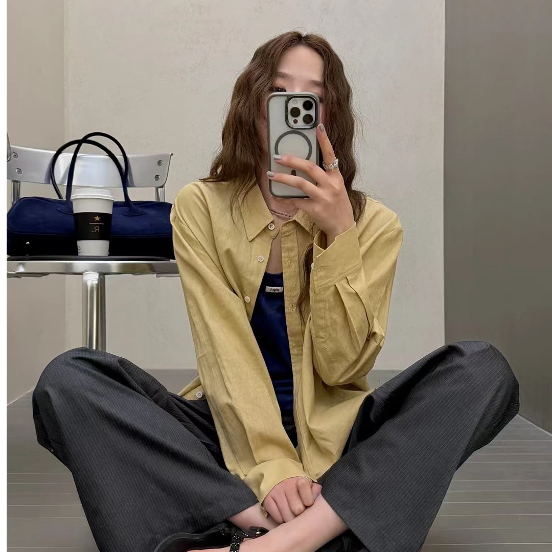 elephant2025春季新款韩系简约百搭宽松休闲长袖衬衫女上衣衬衣